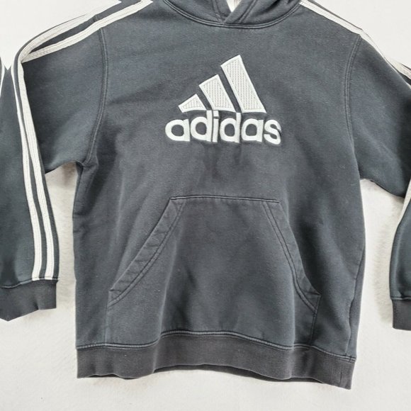 ADIDAS Top Kid's Long Sleeve Hooded Pullover High Neck Sweatshirt Black Med. - Picture 3 of 12